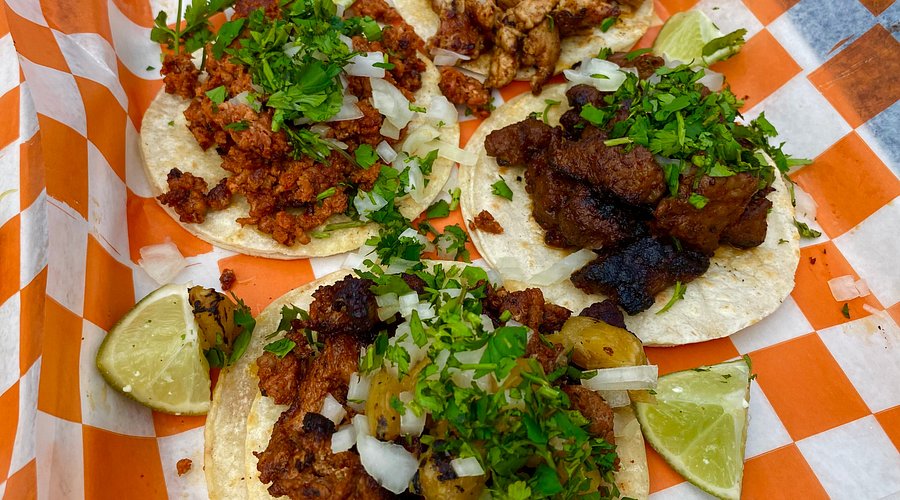 Pie Town Tacos signature dishes Tinga de Pollo TacoAl Pastor TacoCarne Asada TacoQueso Dip